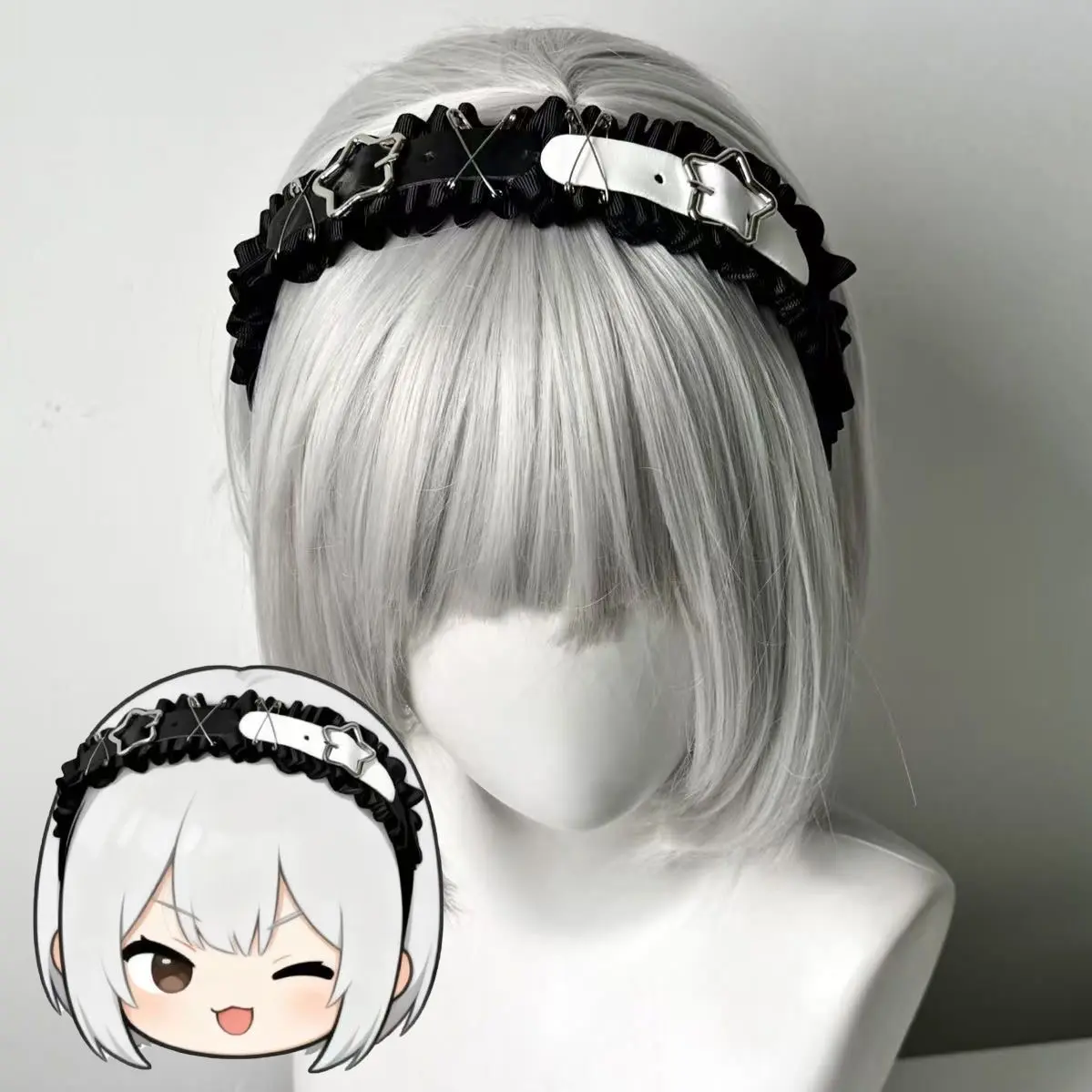 Punk Lolita Black & White Star Buckle Lace Charm Headband - Gothic Headbands for Stylish Enthusiasts' Fashion Hair Accessory, Lace Charm Headbands