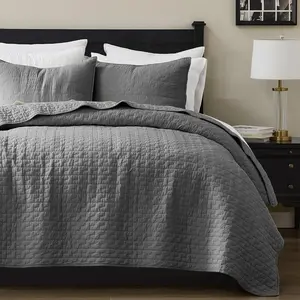 Dark Grey 100% Cotton King Size Bedding Sets with 2 Pillow Shams, Textured Lightweight Soft Bedspread Coverlet, Quilted Comforter Bed Cover for All Season, 3 Pieces