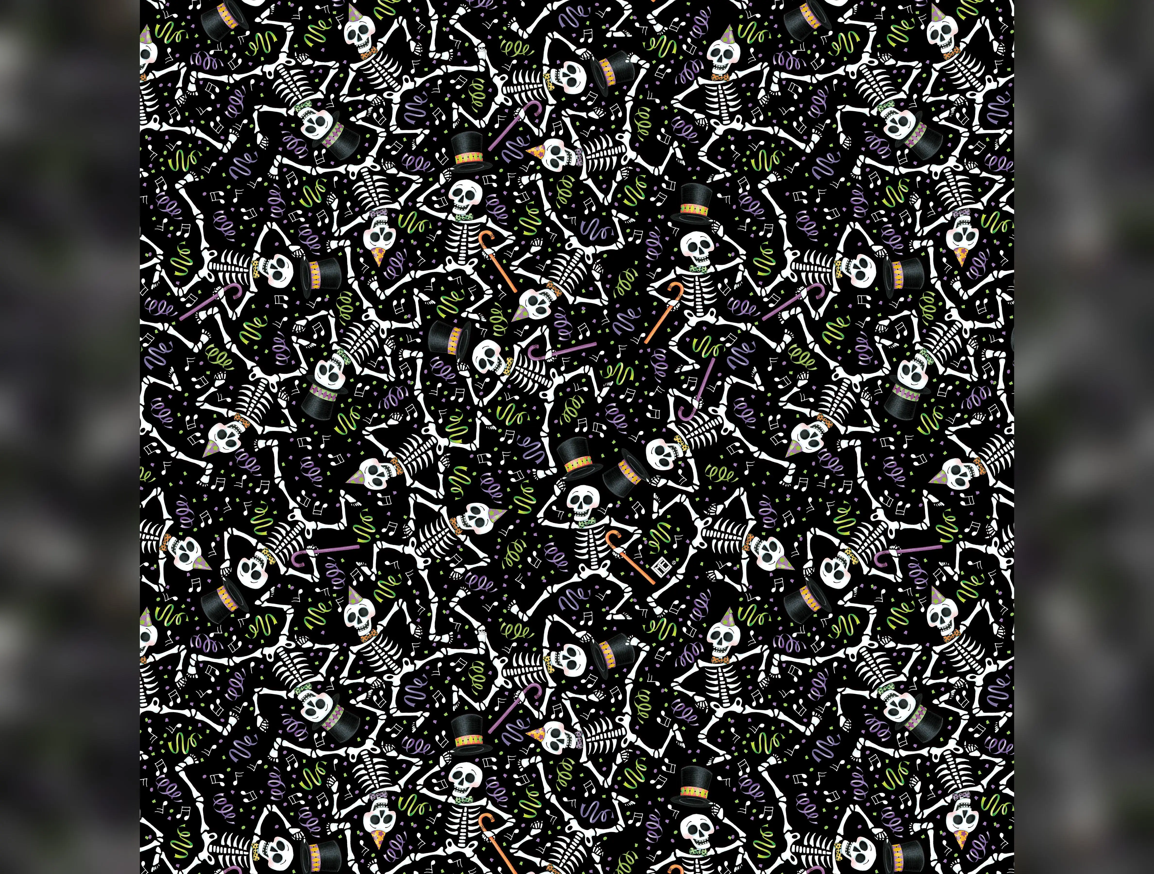 Spooky Cute Halloween | Dancing Skeletons - Black by Mary Engelbreit for FreeSpirit | PWMY008.BLACK