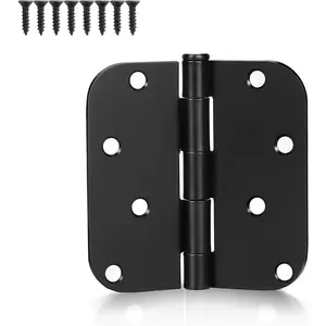 12 Pack 4" X 4" Matte Black No Squeak Door Hinges with Rounded Square Corner, 5/8 Inch Round Radius Exterior Door Hinge in Black