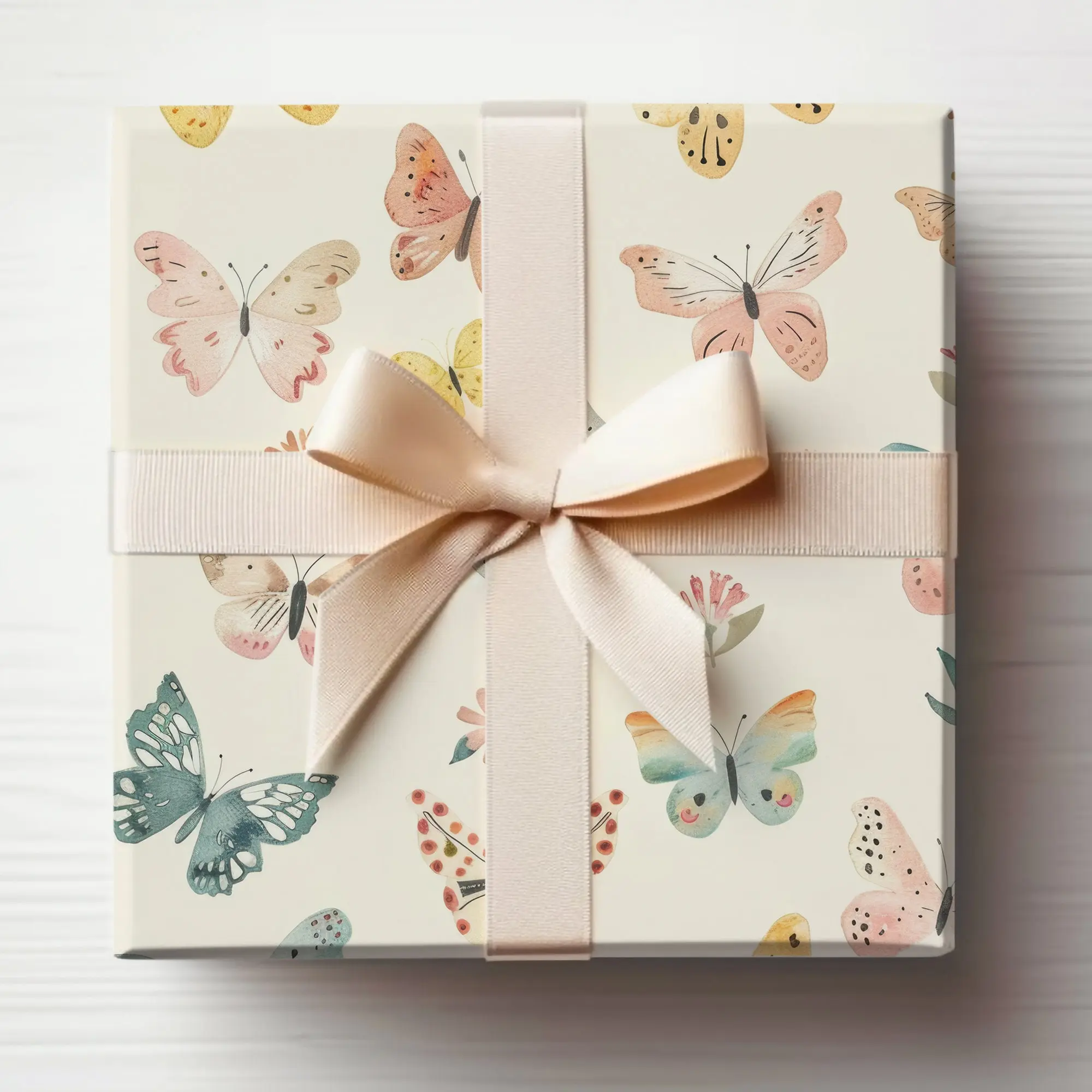 Baby Girl Butterfly Wrapping Paper Butterfly Birthday Party Gift Wrap Butterflies, Pastel Spring Wrapping Paper Roll