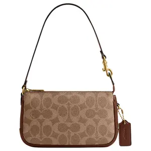 COACH Plaza 18 Handbag for Women – Small Top-Handle and Crossbody Style with Brass Hardware, Faux Leather and Genuine Leather Blend, Tan Brown