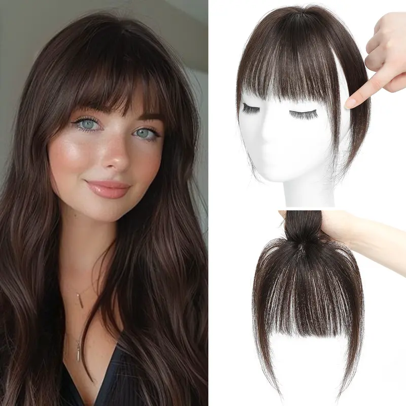 SARO-UP Women's 8in Clip-in Bangs Real Human Hair Extensions, Easy-to-Use Coverage Hair Pieces for Female, Natural Look Clip Ins