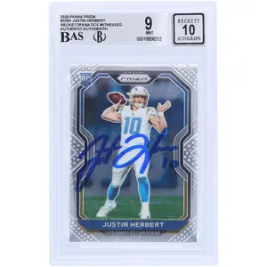 Justin Herbert Los Angeles Chargers Autographed 2020 Panini Prizm #325 Beckett Fanatics Witnessed Authenticated 9/10 Rookie Card - Fanatics Authentic Certified
