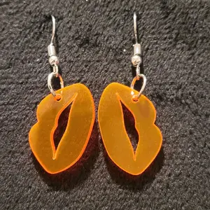 Orange Lip Earrings with Unique Shape and Glossy Finish