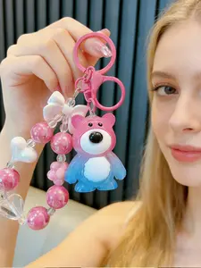 A cartoon acrylic gradient strawberry bear keychain, suitable for daily wear, vacation dates, and other occasions, and also a delightful and exquisite small gift.