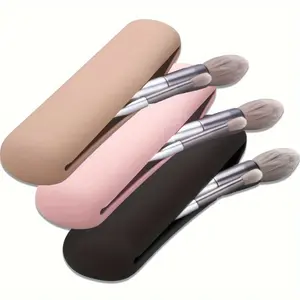 1pc Travel Makeup Brush Bag, Simple Portable Silicone Storage Box, Soft and Sleek Makeup Tools Organizer for Travel