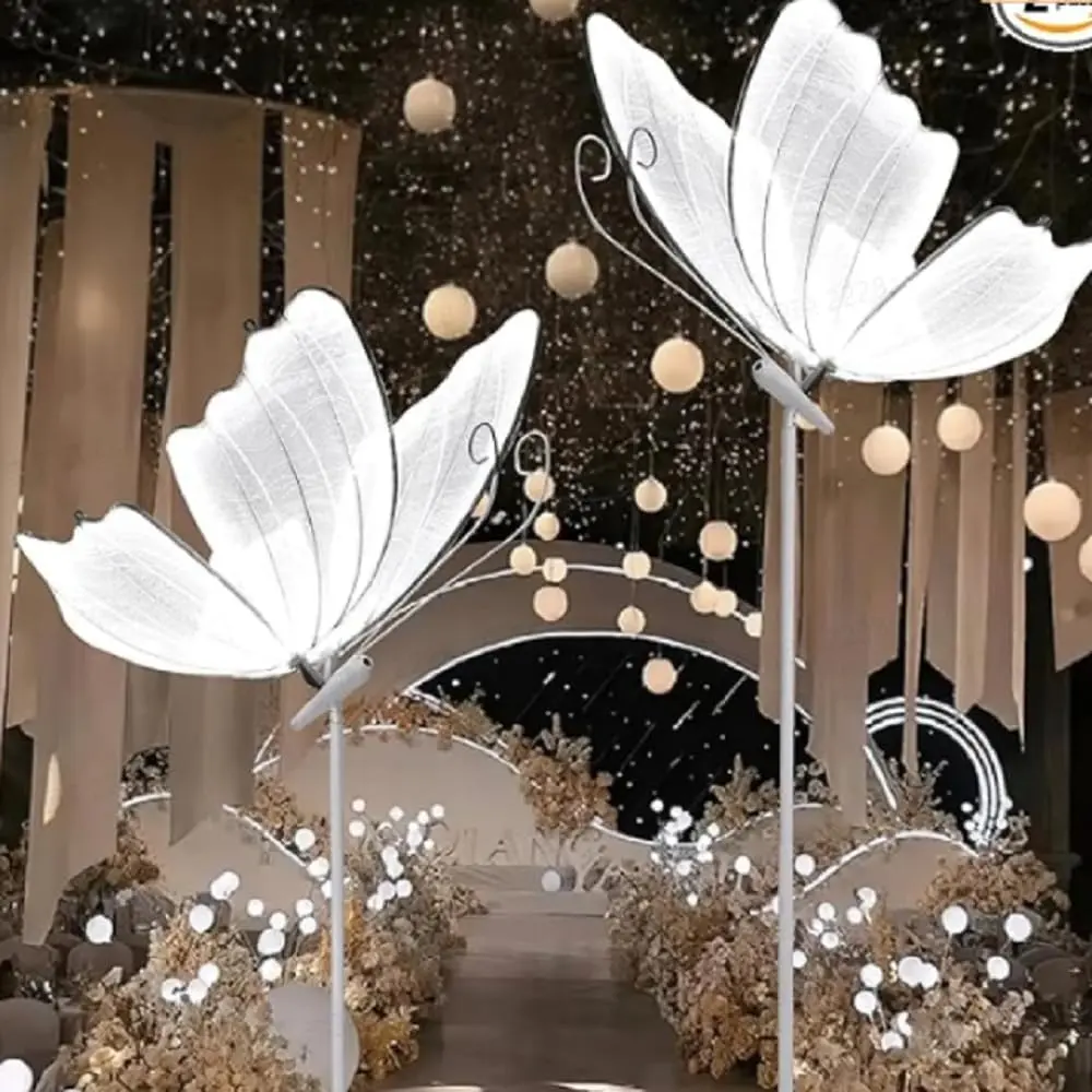 2PCS 23.6" Wedding Butterfly LED Floor Lamp,48W 110V Creative Butterfly Ceiling Lamp 57.5-70.1" Adjustable Height Butterfly Hanging Decoration Props for Wedding Party (Silver,White Light) Led Lighted Offset Led Flashing Starburst