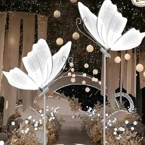 2PCS 23.6" Wedding Butterfly LED Floor Lamp,48W 110V Creative Butterfly Ceiling Lamp 57.5-70.1" Adjustable Height Butterfly Hanging Decoration Props for Wedding Party (Silver,White Light)