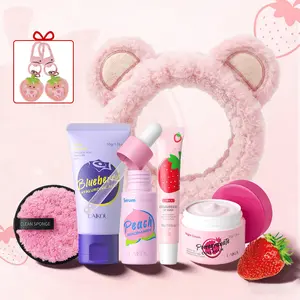 LAIKOU  Fruit Skincare Kit for Teenagers, with Facial Cleanser, Serum, Night Cream & Lip Mask, Hydrating Moisturizing Nourishing Smoothing Mild Daily Routine for Young Skin