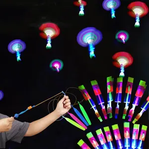 Outdoor Flashing Rocket Toy LED Light-Up Slingshot Rocket Helicopter Flying Toy Children's Party Fun Gift Rubber Band Launcher Toy