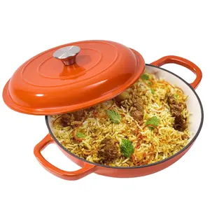 3QT Enameled Cast Iron Braiser Pan with Lid, 2-in-1 Shallow Dutch Oven