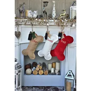 Dog Bone Christmas Stockings Christmas Decor Embroidered Personalized Holiday Pet with Bone Customized Embroidered with Dog's Name