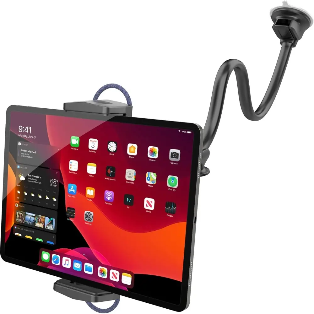 Upgraded Tablet Vehicle Mount, Multifunctional Car Accessories with Long Arm Extension & Strong Suction Cup, Universal Compatible Rotating Windshield Holder for 7-13 in iPads & Trucks (Mounts & Holders)