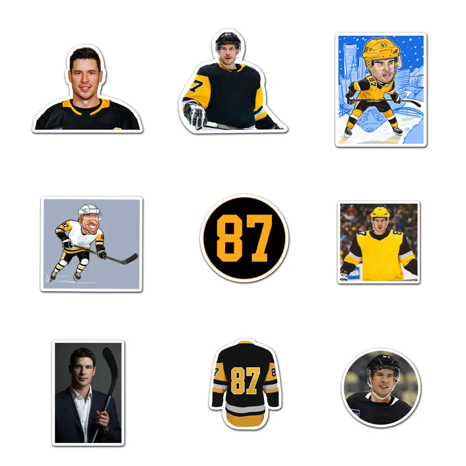 Sidney Crosby Sticker Pack 9 PCS Vinyl, Sport Car Wall Kid Phone Book Stickers, Funny Sticker Decal Decor