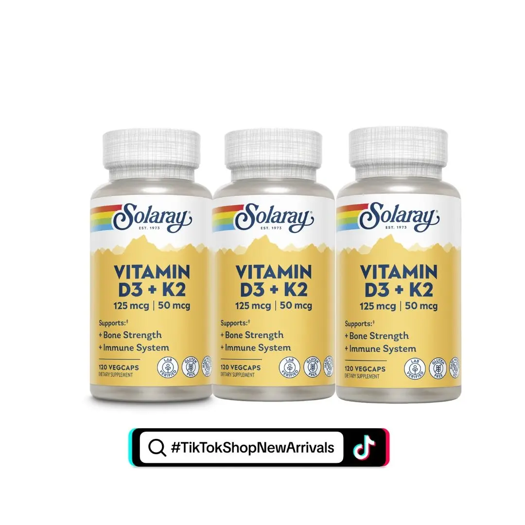 Solaray Vitamin D3 5000IU + K2 MK-7 3-Pack Bundle — Daily Bone, Heart & Calcium Support Routine (1-Year Supply)