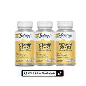 Solaray Vitamin D3 5000IU + K2 MK-7 3-Pack Bundle — Daily Bone, Heart & Calcium Support Routine (1-Year Supply)