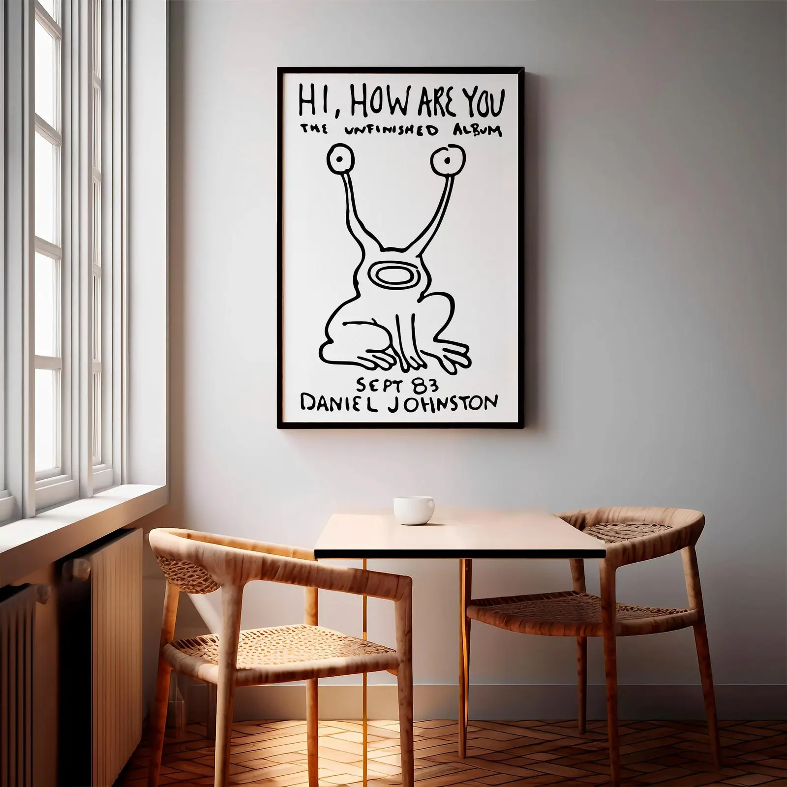 Daniel Johnston Art Print, "Hi, How Are You?" Poster, Vintage Cartoon Wall Decor, Music Gift