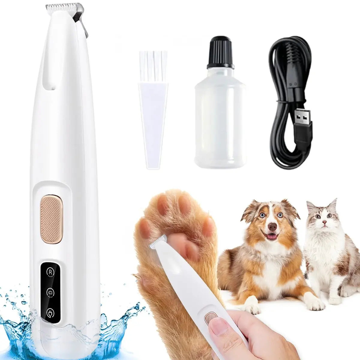 Electric Pet Hair Trimmer, for PAWS, with LED Light, Rechargeable, Low Noise