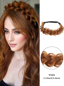 Handmade Braided Hair Extension Headband, Adjustable Elastic Band, Suitable for Women and Girls, Gold, Dark