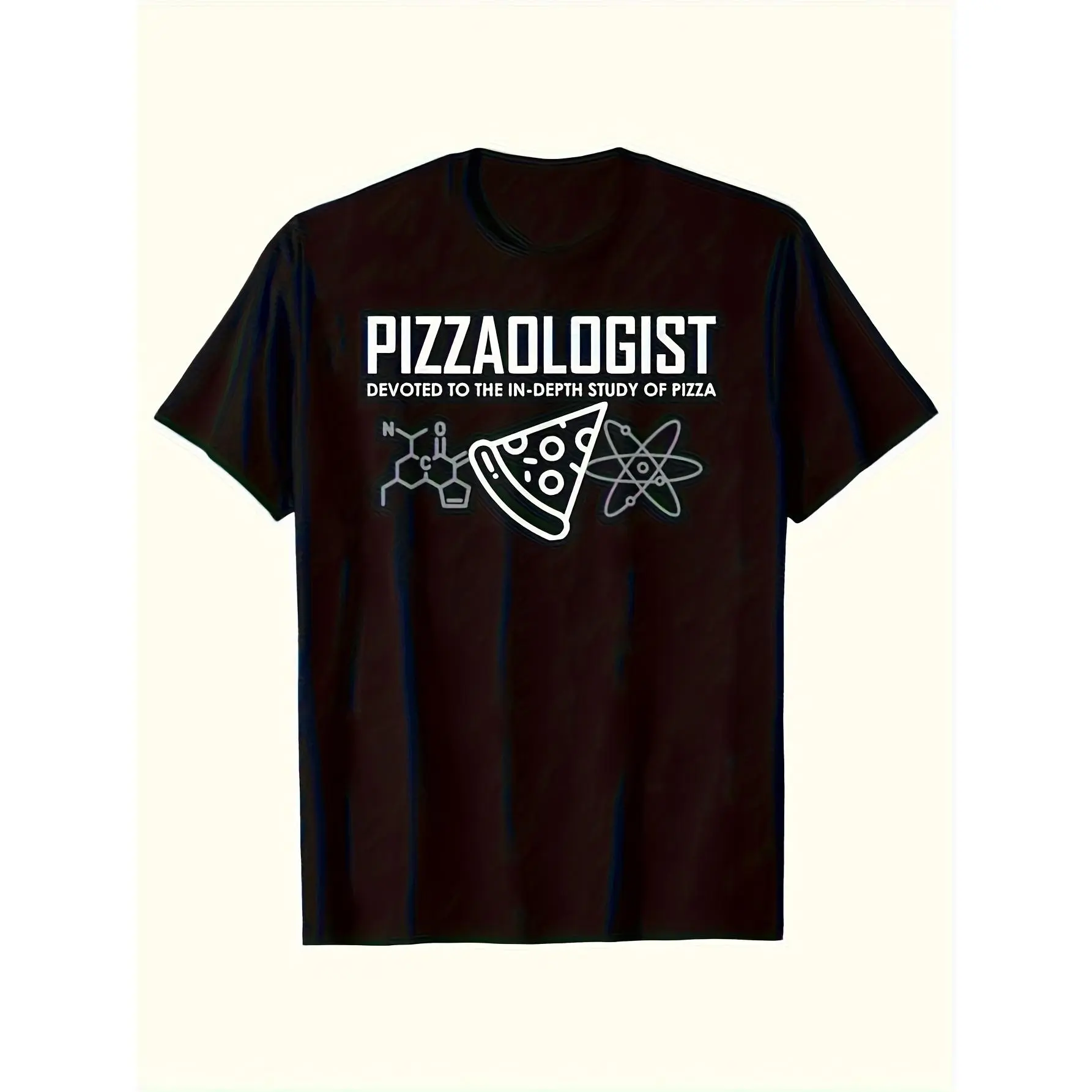 Men's Funny Pizza Scientist Graphic T-Shirt - Soft Cotton Crew Neck Tee with Molecular Pizza Design & Pizzadologist Definition - Science Pizza Lover Shirt for Chemists