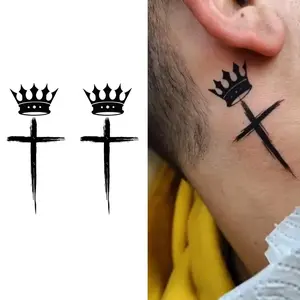 3Pcs Cross & Crown/Drama Mask Temporary Tattoo Set, Black Ink Religious & Theatrical Tattoo Stickers for Men/Women