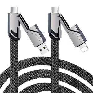 4 in 1 Multi Charging Cable Fast Charger Cord with USB C Lightning Micro USB for iPhone Samsung Android Devices, Universal Charging Cable for Car Travel Office