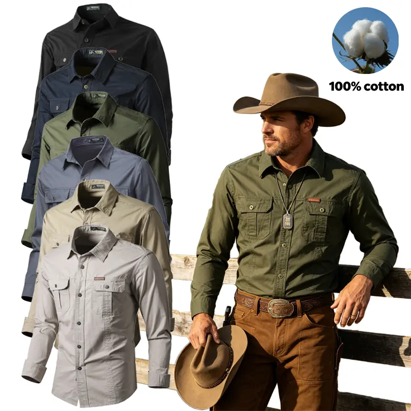 Father’s Day Gift 3-Pack Men’s 100% Pure Cotton Long Sleeve Shirts, Soft Breathable Cargo Work Tops business-casual style for me trendy