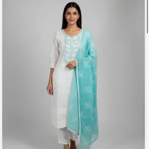 Embroidery work kurta set in off white with beautiful dupatta Womenswear Dress Asian