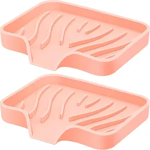 Household daily necessities Silicone Soap Dish with Drain, SAISN Kitchen Soap Tray for Shower 2 Pack Self Draining Soap Dish Soft Bathroom Soap Holder for Kitchen Sink Flexible Portable Soap Saver, Pink