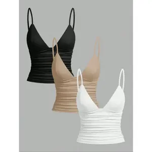 Women's Plain Deep V Neckline Slim-Fitting Backless Top, Perfect for Daily Wear & Versatile Styling, Comfortable Everyday Essential