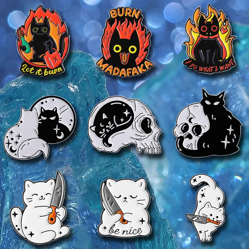 9PCS Cartoon Cat Animal Brooch Set - Durable Metal Pins, Charms, Casual Fashion Accessory, Backpack Clips, Ideal Gifts for Women & Men (Summer Outdoor Use), Clothes