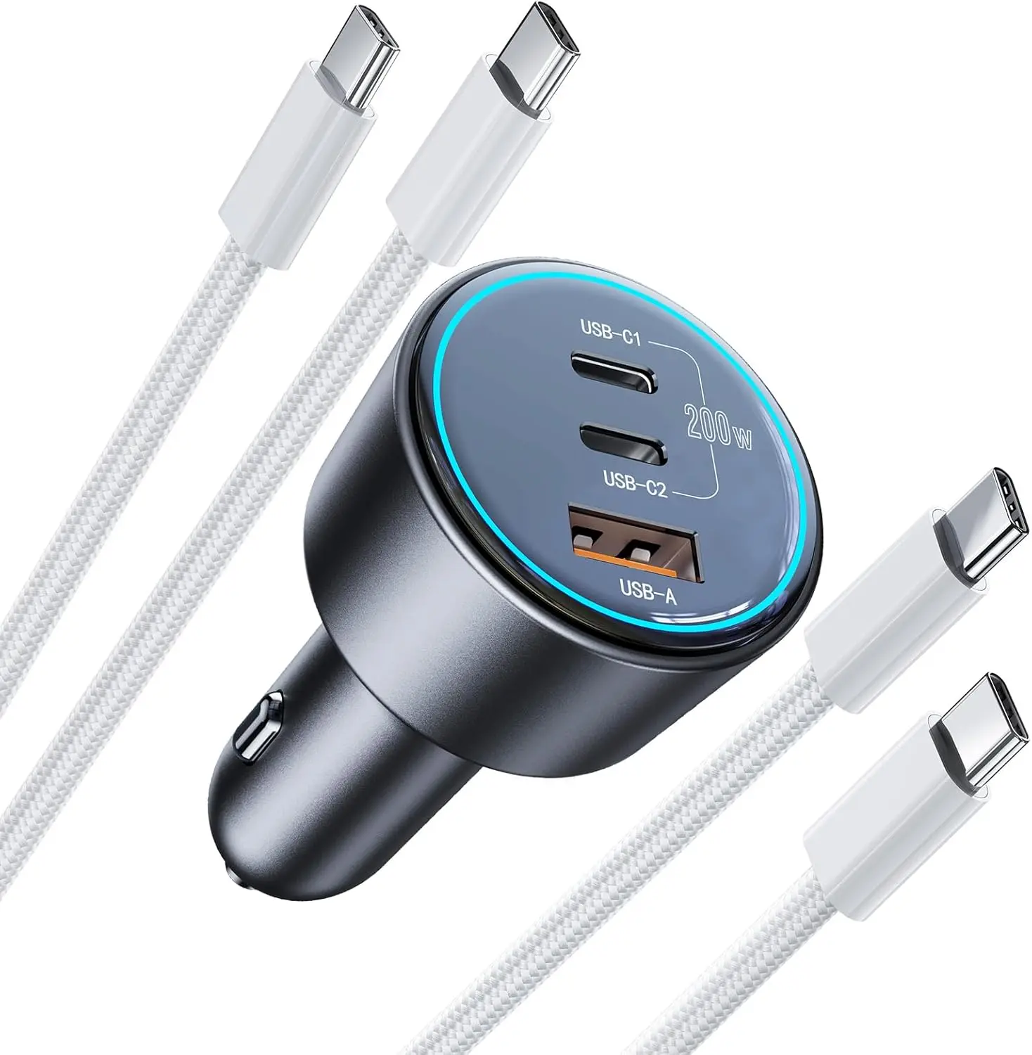 200W Super Fast  Charger for  16/15 Pro Max, 3-Port USB C  Charger Adapter with 2100W USB C to C Cables, PD3.0/QC4.0, 12V-24V  Compatible, LED Light & Overheat Protection