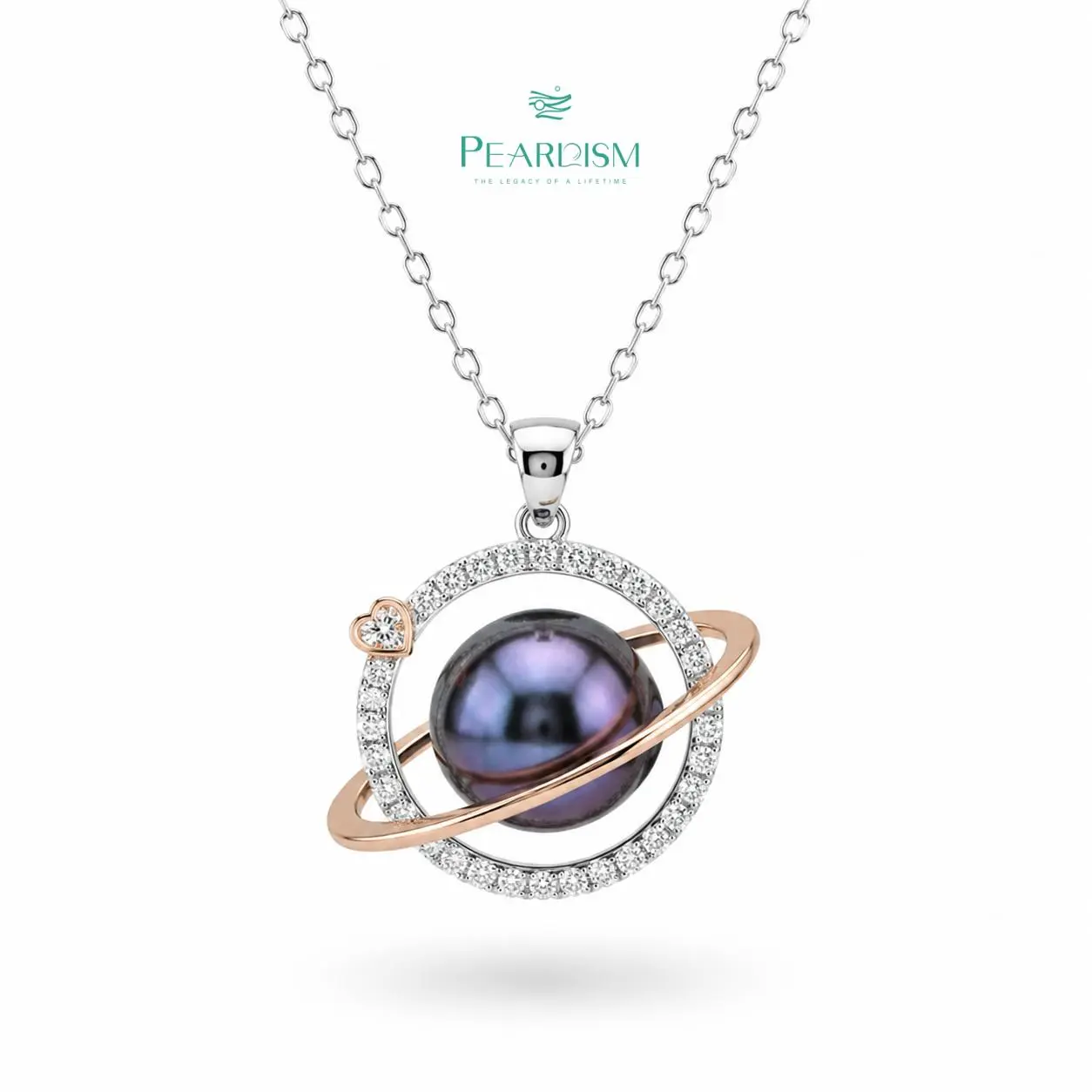 PEARLISM Dainty Everyday Edison Pearl Pendant | 9-10mm Two-Tone Silver CZ Hypoallergenic-AFEP026