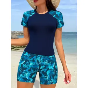 Women's two-piece swimsuit set, conservative print design, abdominal coverage swimsuit, fashionable beachwear, comfortable and fashionable, Tankini swimsuit, Tankini With shortsRAIMENTRY