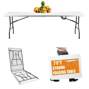 2026 New Folding Commercial Dining Table, TikTokShop 7ft Folding Table with Locking and Handles, White Folding Table for Indoor and Outdoor Use, Suitable for Camping, Parties and Picnics, TV/Table