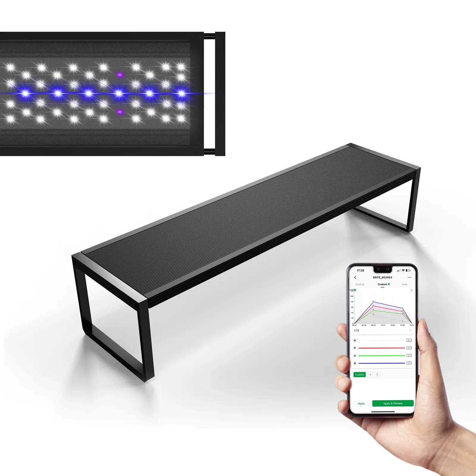 FZONE Brite 45 24W App-Controlled RGB+W Fish Tank LED Lighting - Aluminum Housing, Efficient Heat Dissipation, Plant Boost, Wide Spread Even Illumination for 17.7-23.6inch Aquarium Tanks
