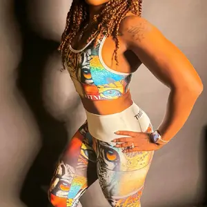 Time Reveals Fitness Womens All Eyes On Me Active Wear 2 Piece Sports Bra and Leggings with Colorful Tiger Print