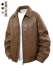 Men's Fashion Leather Jacket Spring & Fall 2026, Trendy Casual Loose Fit Outerwear, Stylish Turn-Down Collar Coat