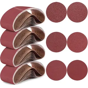 Sanding Belts and Sanding Discs Set Includes (80/120/150/240/400 Grits) and  Self Adhesive No Hole Alumina Disc for Bench Combination Sander Woodworking