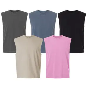 American Apparel Unisex Heavyweight Cotton Garment-Dyed Muscle T-Shirts - Multipack Boxy Fit Mid-Length Sleeveless Undershirts, Wide Rib Collar Relaxed Fit Crew Neck, Premium Heavyweight Cotton, 5 Color Options
