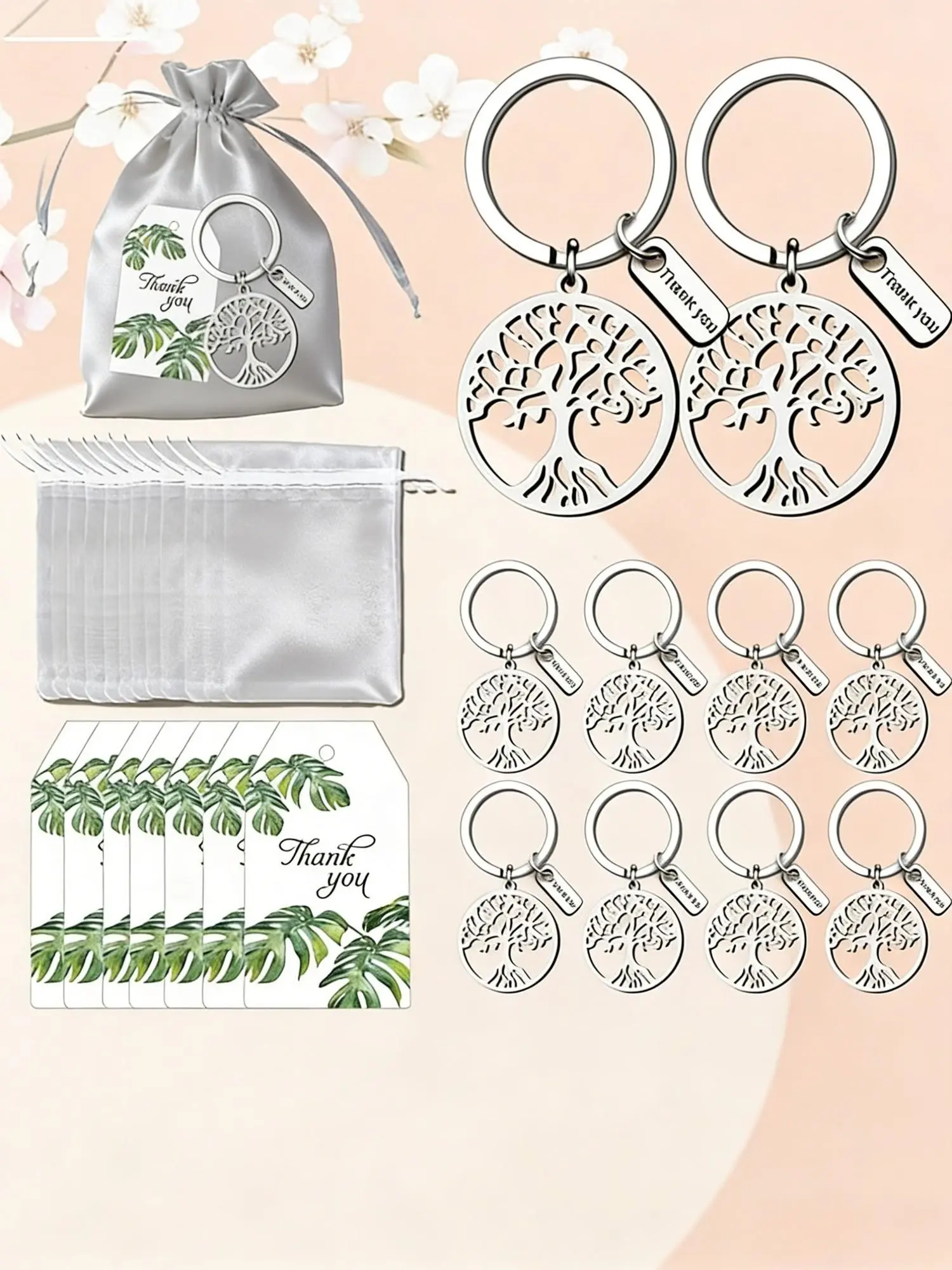 Life Tree Keychain for Purse Gift Set, Includes Leaf Thank You Card, Mesh Bag, Perfect for Back-To-School, Mother's Day, Father's Day, Thanksgiving, Christmas, Teacher's Day