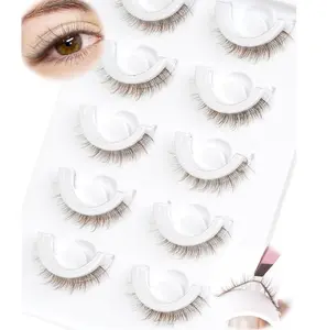 Brown Self Adhesive Glueless Lashes - False Eyelashes Waterproof Natural Pre-glued Easy Eyelashes for Beginners Fake Lashes Press on Lashes Strips