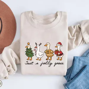 Just A Jolly Goose Sweatshirt, Christmas Goose Shirt, Duck Christmas T-Shirt, Funny Christmas Sweatshirt, Cute Holiday Hoodie, Xmas Gifts
