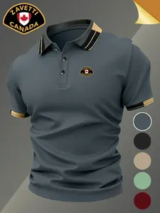 Hh4946 Zavetti Canada Logo Print Men's Polo Shirt, Elastic Casual Breathable Four-Season Comfortable Durable High-End Polo