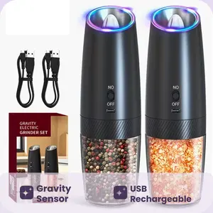 Rechargeable Electric Pepper Mill & Salt Grinder, Gravity Sensor Automatic with LED Light, Large Capacity Kitchen Seasoning Utensils, Portable Container for Black White Pepper Sea Salt, Ideal Gifts
