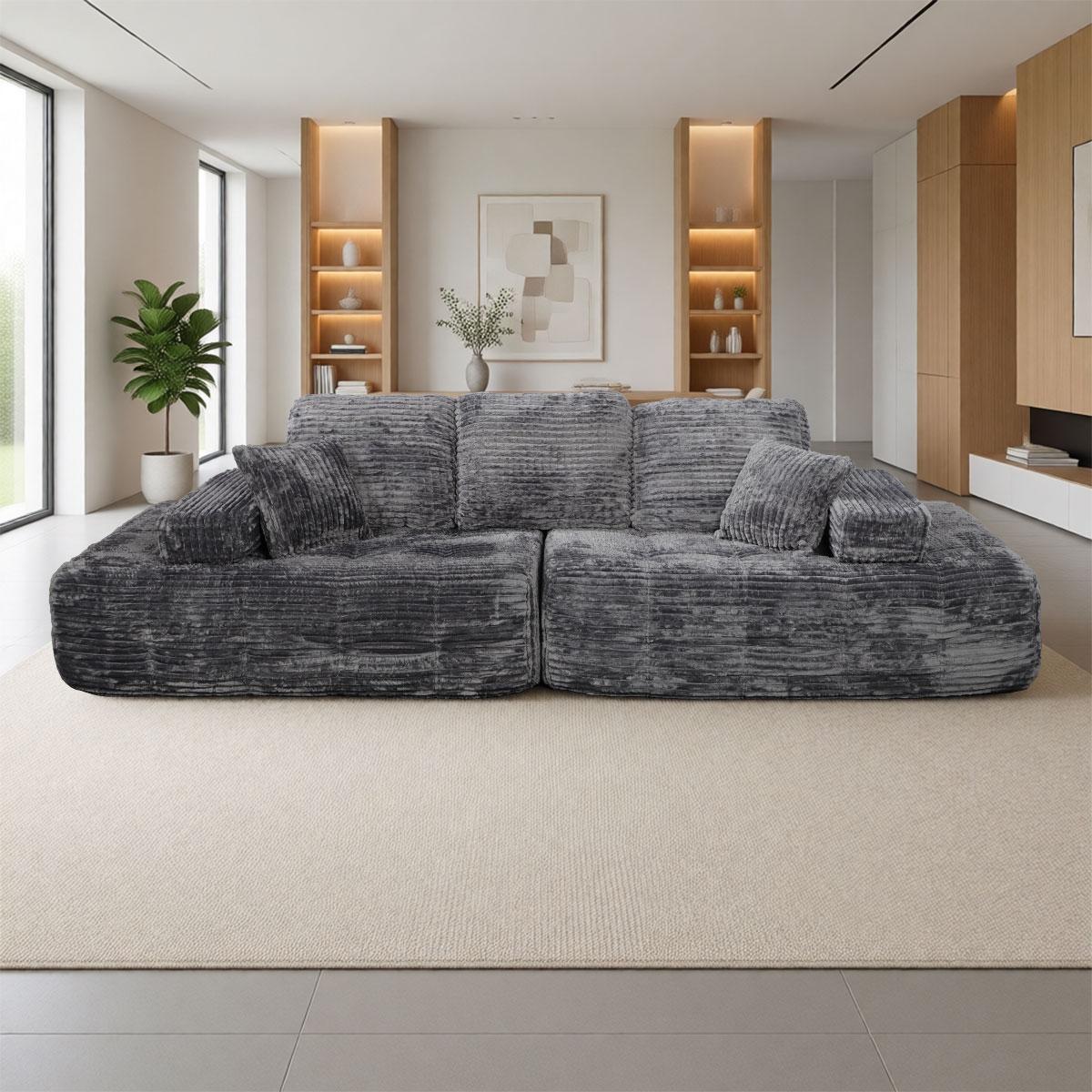 [2 packages shipped] 110 inch Corduroy fabric high-density sponge boneless sofa multiple combination methods ergonomic suitable for various scenarios compressed sofa No need to assemble segmented sofa kit, flexible configuration