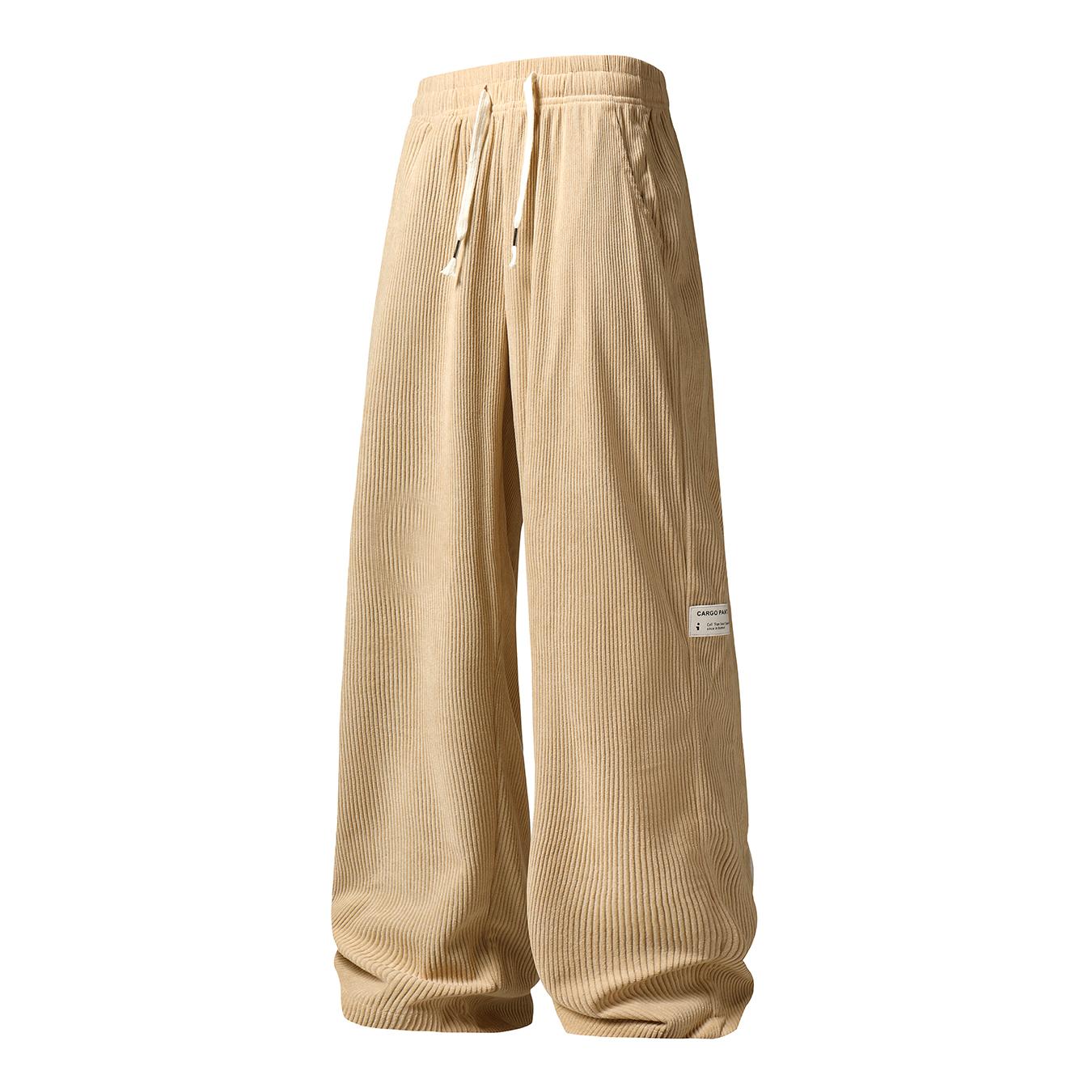 Men’s corduroy drawstring pants, casual straight-leg corduroy trousers with elastic waist, soft breathable loungewear for everyday wear and home