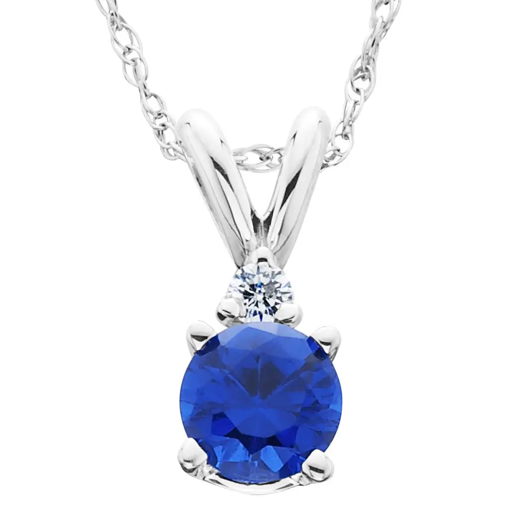 1ct Blue Sapphire & Diamond Solitaire Pendant 14K White Gold