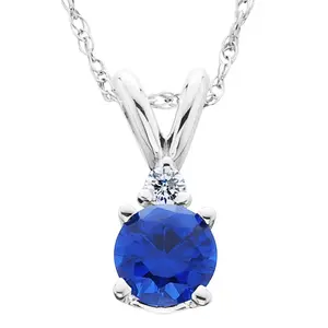 1ct Blue Sapphire & Diamond Solitaire Pendant 14K White Gold